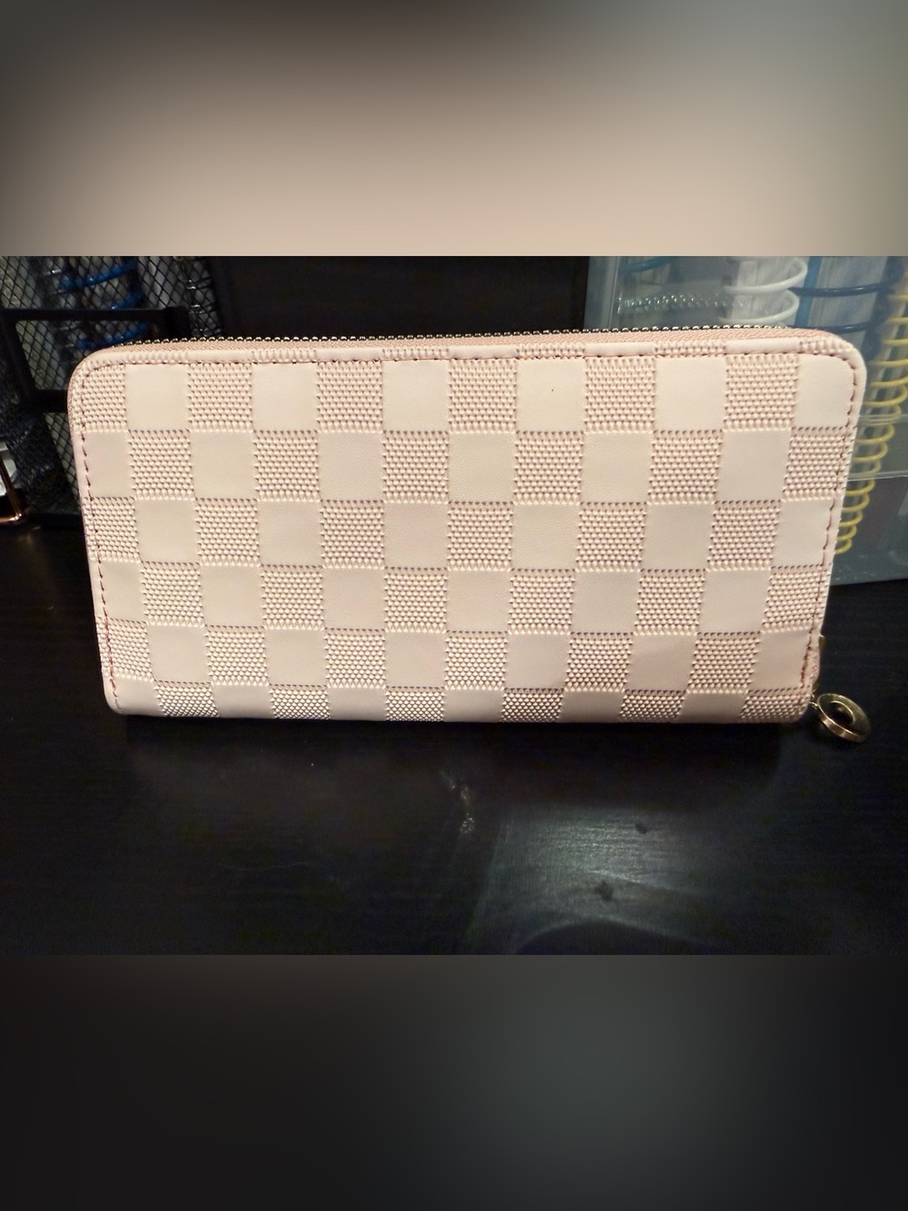 NWOT- Women's Zip Around Checkerboard Wallet - Blush Pink